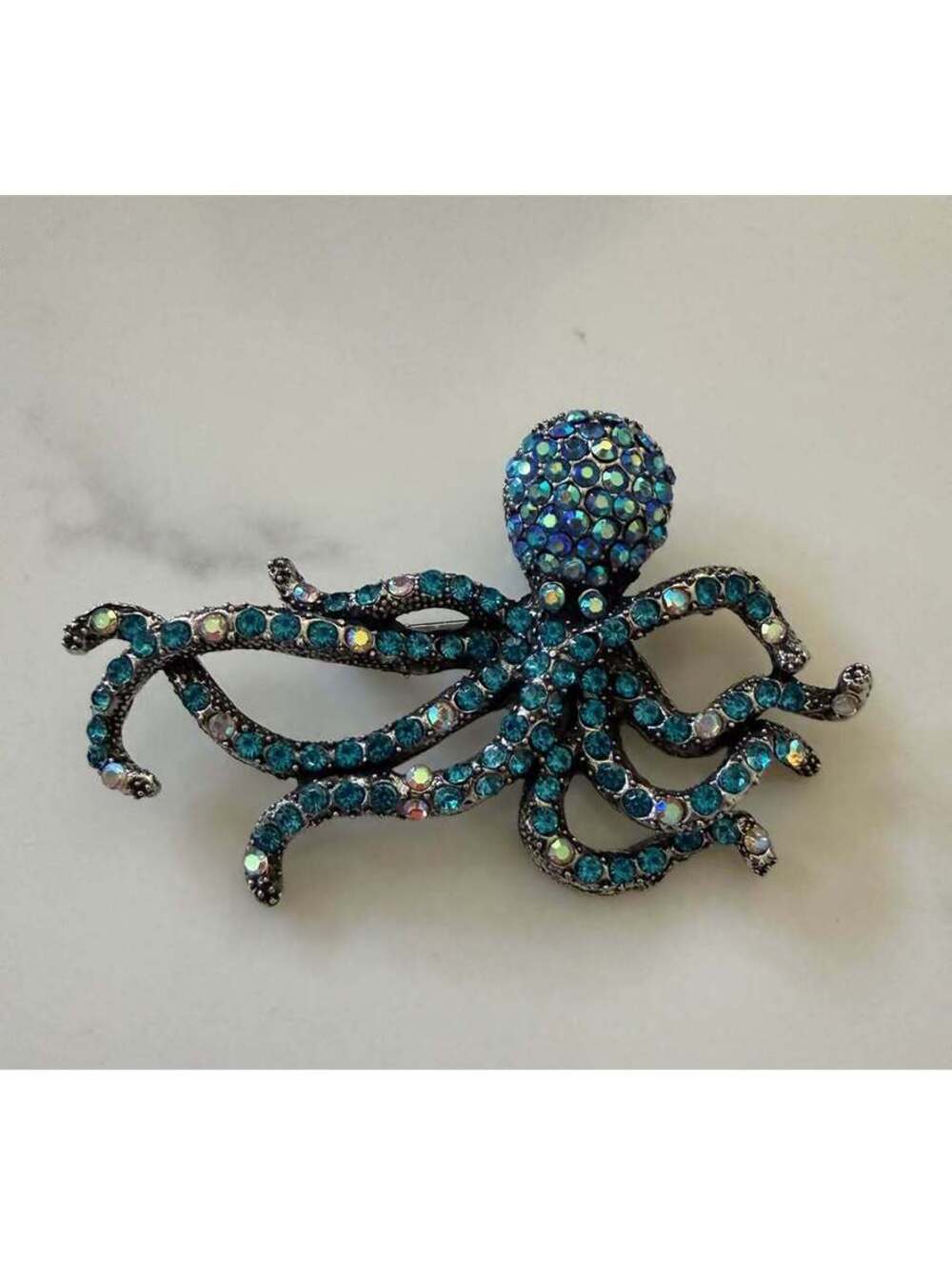 Vintage inspired Sparkly Blue Octopus Brooch